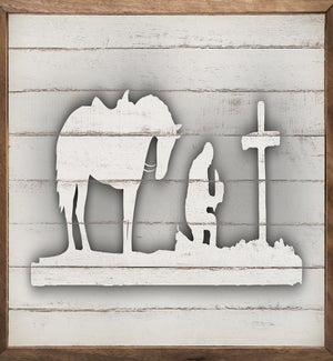 Kneeling Cowboy Horse Cross Silhouette Gray